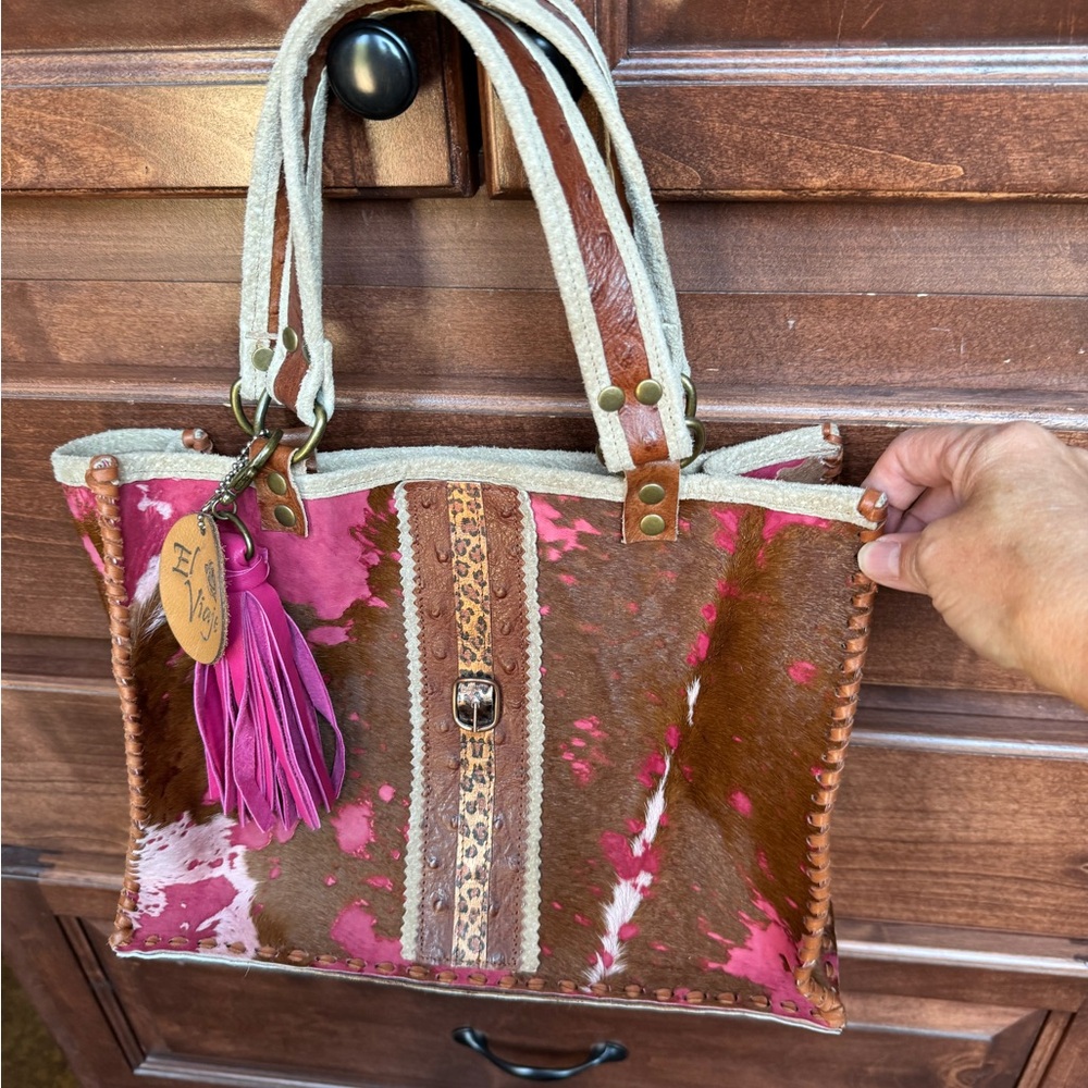 Small leather tote handcrafted